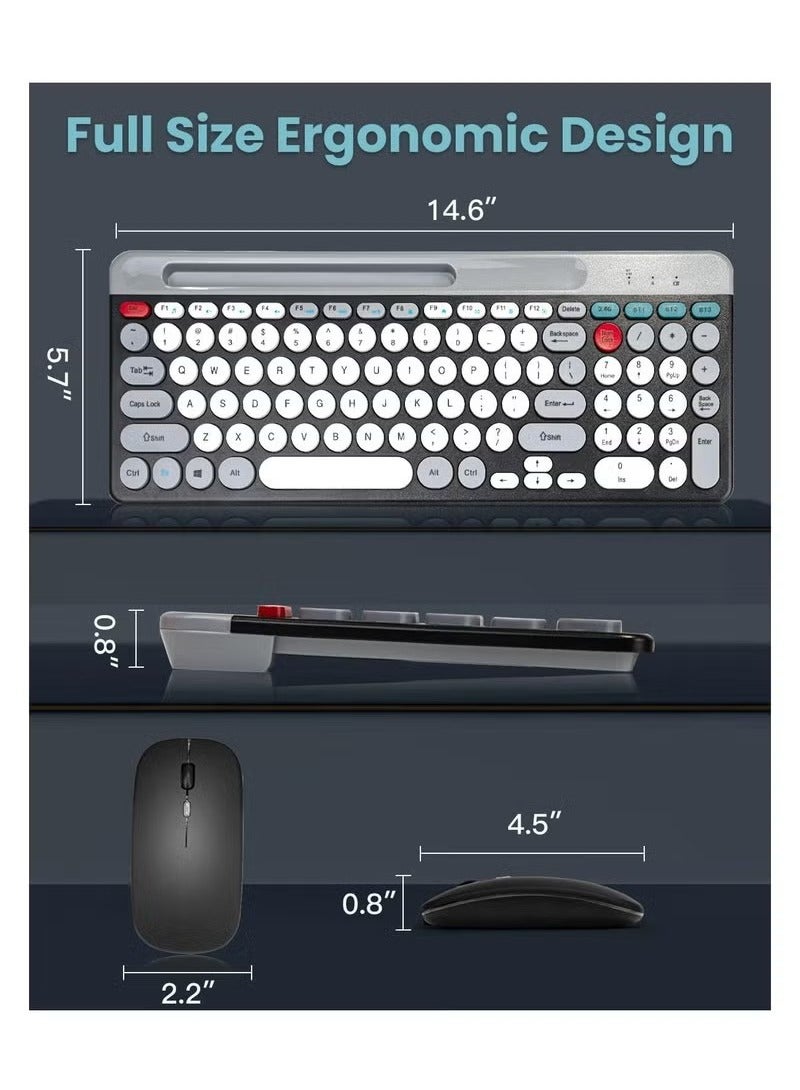 English Wireless Keyboard and Mouse Combo Multi-Device (Bluetooth+2.4G) Keyboard Mouse with Phone Tablet Holder Full-Sized Typewriter Cordless Keyboard and Mouse for Computer/Laptop (Black) - Image 3