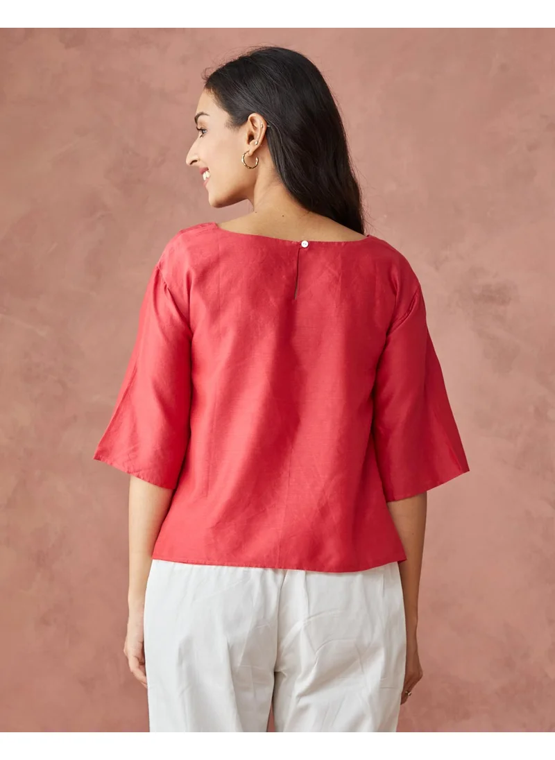 Fabindia Red Cotton Silk Woven Short Top