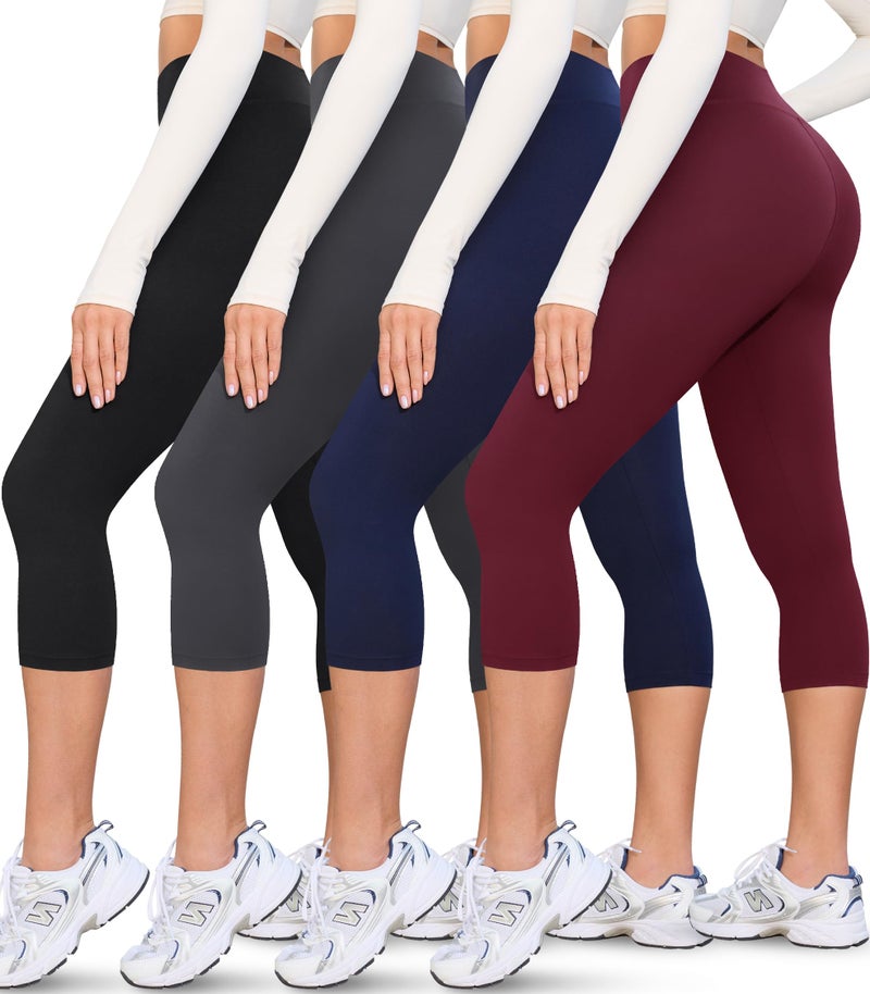 VALANDY Creamlush 4 Pack Capri Leggings for Women-High Waisted Stretchy Soft Yoga Lounge Pants(S-3XL) - Image 1