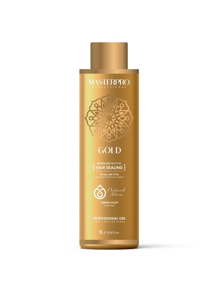 MASTERPRO PROFESSIONAL Masterpro Professional-Brazilian Protein-Gold- Advanced Hair Protein Treatment-Hair Straightening with Omega Plus-Hair Sealing-Hydration and Repair-for All Hair Types-shine and softness-Frizz Free-1 L  - Image 1