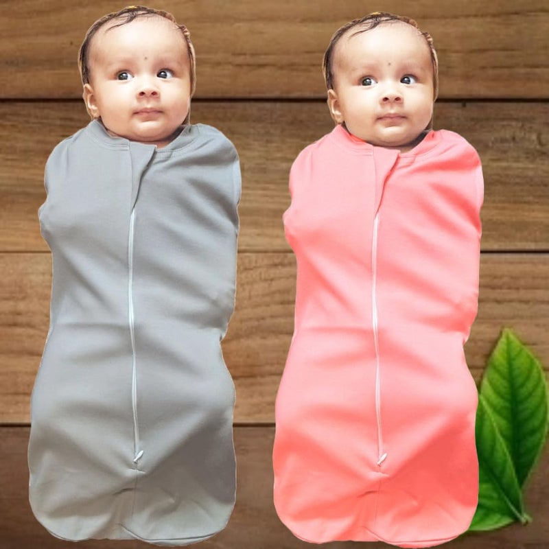 MammaChamp PODSwaddleSleeping BagBlanketsWrapSack for Newborn Baby 03 Months Packof 2 Gray Peach - Image 2