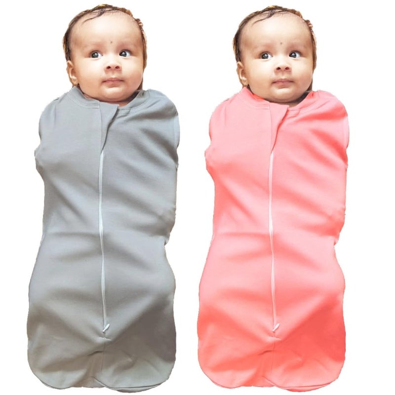 MammaChamp PODSwaddleSleeping BagBlanketsWrapSack for Newborn Baby 03 Months Packof 2 Gray Peach - Image 1