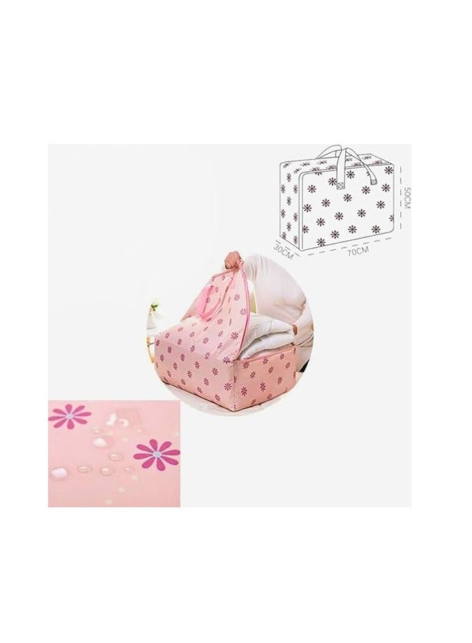 شنطة تخزين كبيرة محمولة مقاومة للماء مع سحابات، قماش اوكسفورد سميك شديد التحمل، شنطة منظمة مثالية للسفر واللحاف والبطانيات، مقاس جامبو 70 × 50 × 30 سم (اخضر فاتح مع شريط ابيض) - Image 2