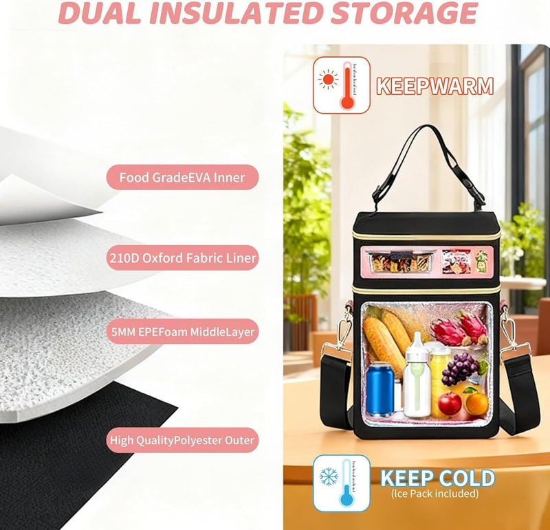 ROUNY Breastmilk Cooler Bag with Ice Pack, Fits 6 Baby Bottles Up to 9 Ounce, Large Capacity Insulated Baby Bottle Tote Bags,2 Layer Waterproof Leak-Proof with Shoulder Strap for Nursing,Working Mom Daycare - Image 2