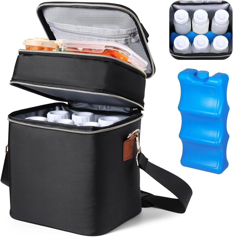 ROUNY Breastmilk Cooler Bag with Ice Pack, Fits 6 Baby Bottles Up to 9 Ounce, Large Capacity Insulated Baby Bottle Tote Bags,2 Layer Waterproof Leak-Proof with Shoulder Strap for Nursing,Working Mom Daycare - Image 1