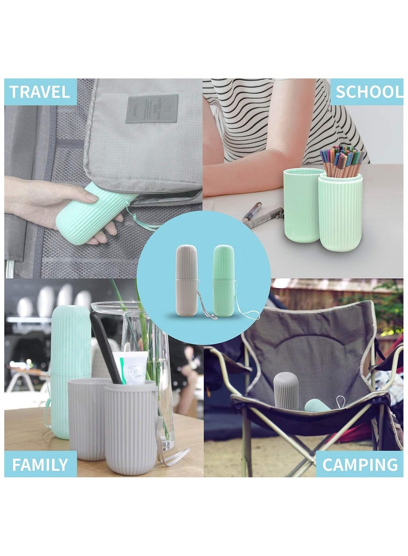 2-piece travel toothbrush holder, portable toothbrush box, suitable for travel, camping, business trips and school, multi-functional toothbrush and toothpaste set two colors (green and gray) - Image 5