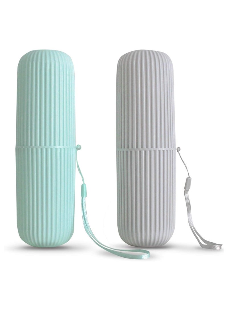 2-piece travel toothbrush holder, portable toothbrush box, suitable for travel, camping, business trips and school, multi-functional toothbrush and toothpaste set two colors (green and gray) - Image 1
