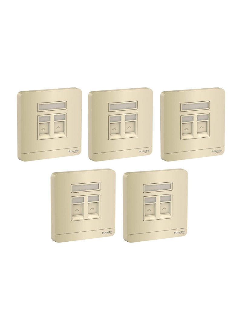Schneider Electric E8332RJS_WG AvatarOn Gold - 2 Gang Keystone Wallplate with Shutter without Ketstone Jack RJ-45 - Pack of 5