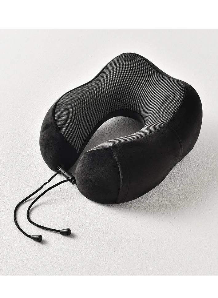 MNUK MNP-3 Neck Pillow for Travel, Black | Memory Cotton U-Shaped Pillow with Magnetic Cloth | Machine Washable Ultimate Travel Pillow for Car, Flight & Nap