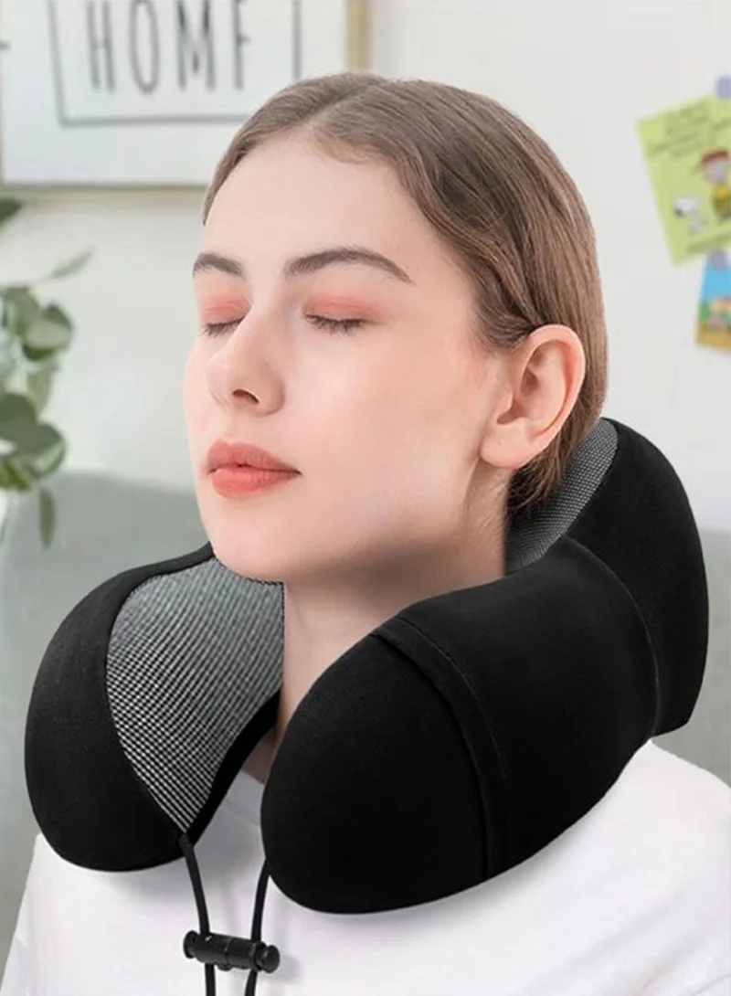 MNUK MNP-3 Neck Pillow for Travel, Black | Memory Cotton U-Shaped Pillow with Magnetic Cloth | Machine Washable Ultimate Travel Pillow for Car, Flight & Nap