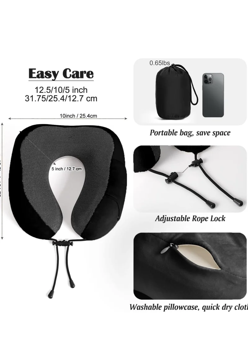 MNUK MNP-3 Neck Pillow for Travel, Black | Memory Cotton U-Shaped Pillow with Magnetic Cloth | Machine Washable Ultimate Travel Pillow for Car, Flight & Nap