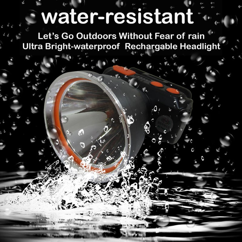 RENMAX مصباح رأس ساطع مقاوم للماء قابل لإعادة الشحن بدون استخدام اليدين مع مستشعر IR LED وميض معدني لنشاطات ركوب الدراجات والتخييم والكهوف والمشي والصيد والتجوال - 1 قطعة - Image 4