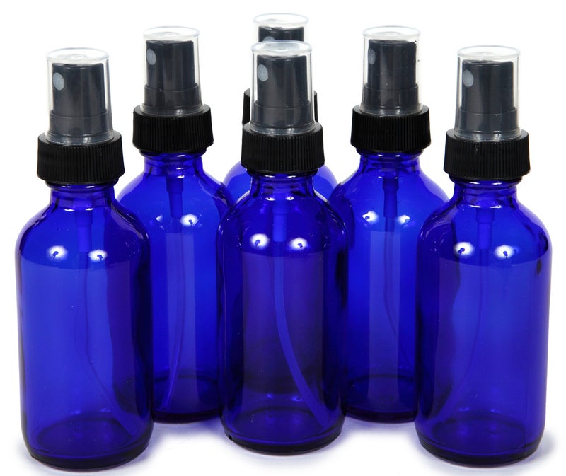 Vivaplex 6, Cobalt Blue, 2 oz Glass Bottles, with Black Fine Mist Sprayers - Image 1