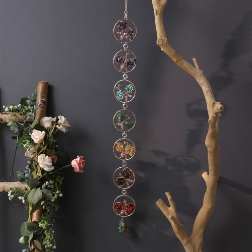 Dreamocean 7 Chakra Healing Crystals Hanging Ornament，Handmade Butterfly Natrual Chakra Stones Gemstones Wall Hanging Ornaments for Home Decor Yoga Meditation(7 Chakra Butterfly) - Image 3