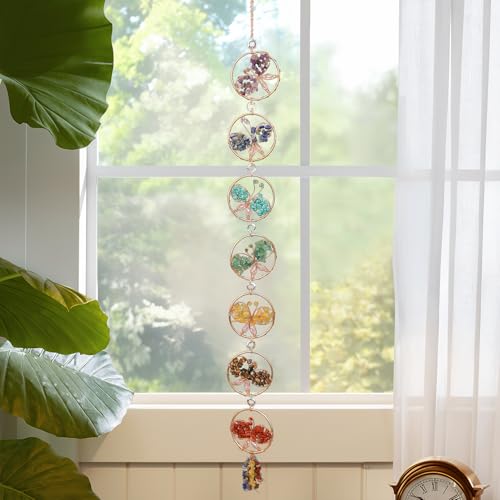 Dreamocean 7 Chakra Healing Crystals Hanging Ornament，Handmade Butterfly Natrual Chakra Stones Gemstones Wall Hanging Ornaments for Home Decor Yoga Meditation(7 Chakra Butterfly) - Image 1