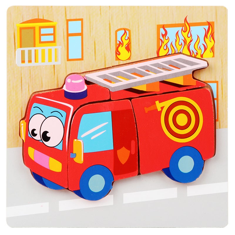 Wooden 3D Three-Dimensional Puzzle Children'S Educational Toys Baby Early Education Cartoon Animal Traffic Puzzle Hand-Held Plate - Image 1