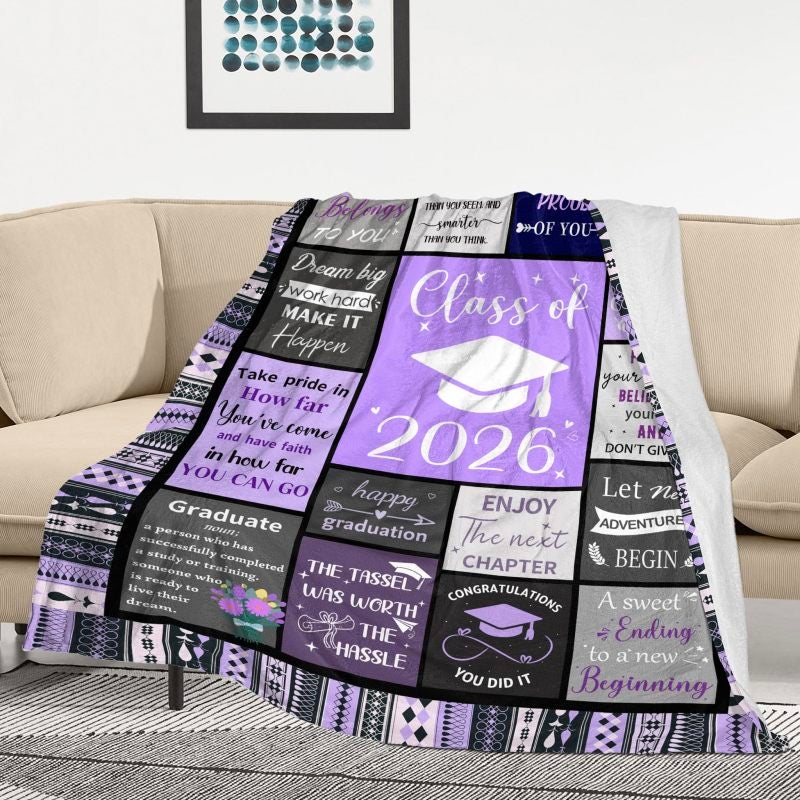 Graduation Gift Throw Blanket: 60" X 50" Purple 100% Microfiber Flannel, Ultra-Soft Skin-Friendly, Lightweight Warm Wrinkle-Resistant - Long-Lasting Fade-Proof, Versatile Cozy Blanket for College High - Image 2