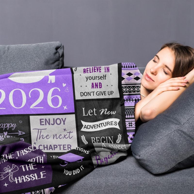 Graduation Gift Throw Blanket: 60" X 50" Purple 100% Microfiber Flannel, Ultra-Soft Skin-Friendly, Lightweight Warm Wrinkle-Resistant - Long-Lasting Fade-Proof, Versatile Cozy Blanket for College High - Image 3