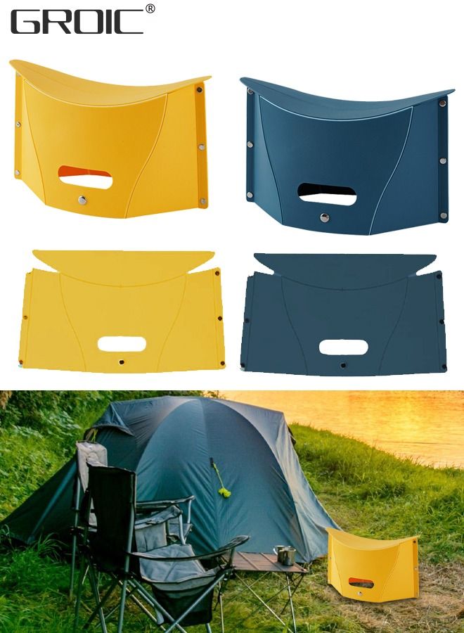 GROIC 2 PCS Folding Portable Camping Hiking Stool, Lightweight Collapsable Foldable Chair for Travel Gathering BBQ Subway Backpacking Outdoor Squatty Potty Ultralight Mini (Yellow+Blue) - Image 1