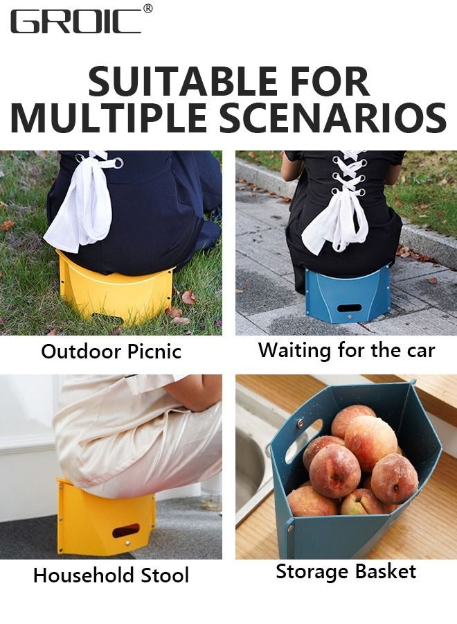 GROIC 2 PCS Folding Portable Camping Hiking Stool, Lightweight Collapsable Foldable Chair for Travel Gathering BBQ Subway Backpacking Outdoor Squatty Potty Ultralight Mini (Yellow+Blue) - Image 3