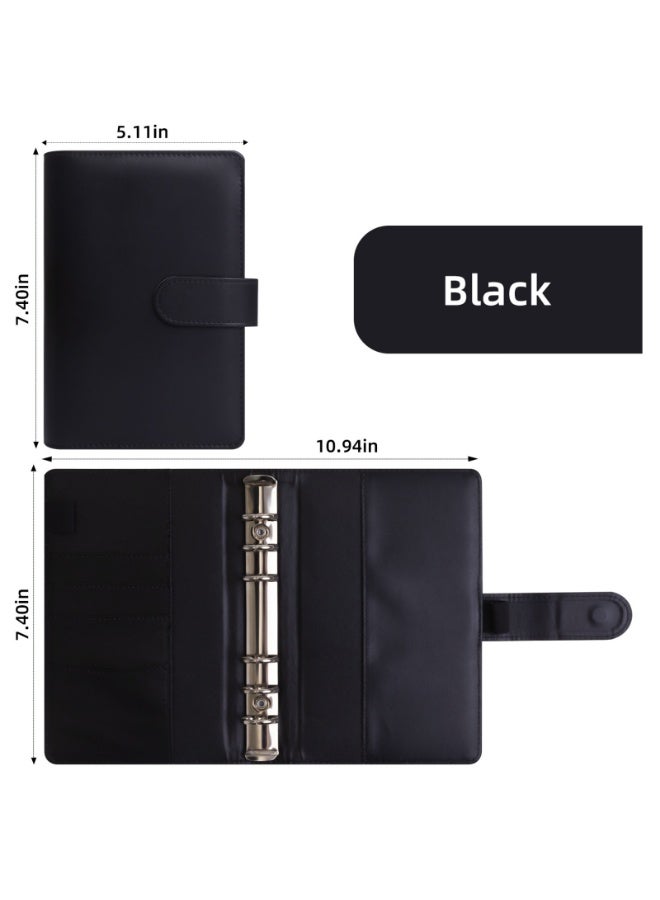 NOVOLAN A6 Loose-leaf Budget Binder, PU Leather Notebook with Cash Storage for Family Budgeting, Budget Planner Including 2 Sheets Stickers, 12 Cash Budget Sheets, 8 Zipper Bags, Labels (black) - Image 2