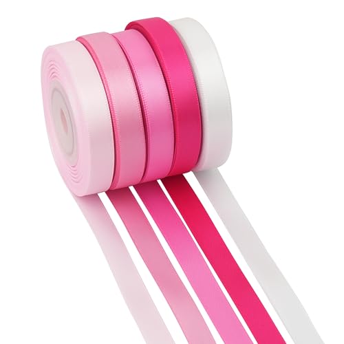 MAYREEL 3/8 Inch Pink Satin Ribbon Baby Pink Ribbon for Gift Wrapping Valentine's Day Crafts Wedding Bridal Shower Decorations 5 Rolls Assortment 10 Yards Each Color Total 50 Yards - Image 1