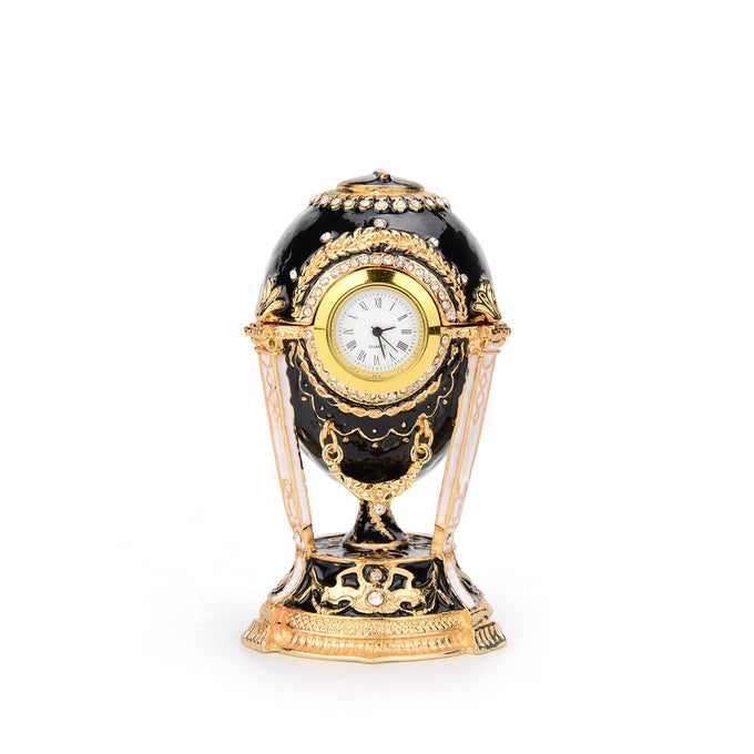 EASTER EGG STYLE HAND PAINTED HINGED ENAMEL TRINKET BOX VINTAGE TABLE CLOCK FOR HOME DECOR UNIQUE GIFT FOR FAMILY