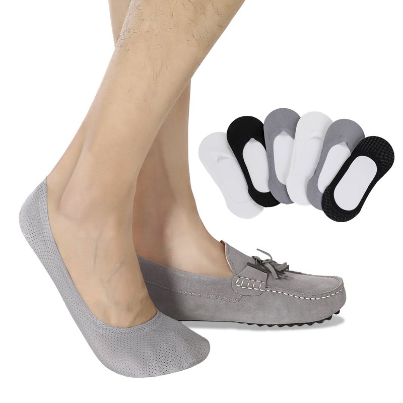 Joulli Men's Low Cut No Show Casual Non Slip Athletic Boat Socks (6 Pack),Black, Light Gray, White,Small - Image 1