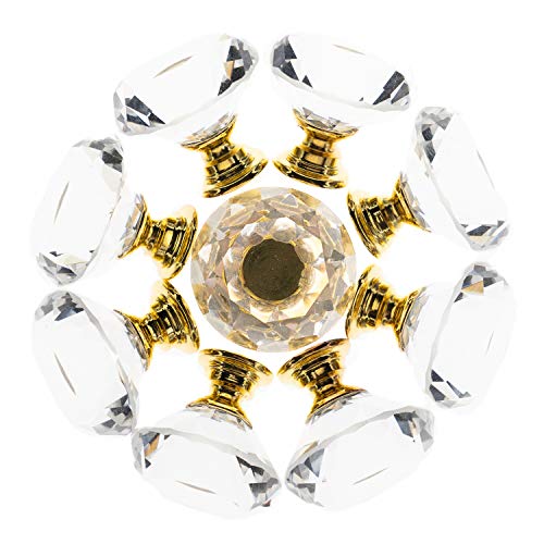 YourGift 6 Pack Drawer Knobs Diamond Shaped Crystal Glass 30mm Cabinet Knobs Pull Handles (30 mm, 6 Pack, Gold) - Image 2