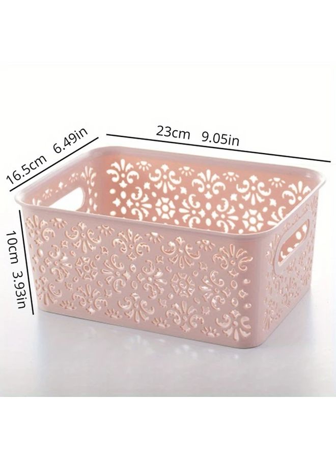 Pink Plastic Hollow Storage Basket For Kitchen Bathroom Bedroom Organization - Image 3
