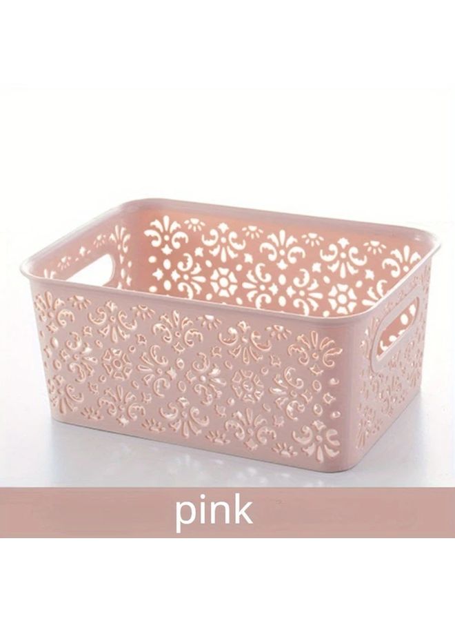 Pink Plastic Hollow Storage Basket For Kitchen Bathroom Bedroom Organization - Image 4