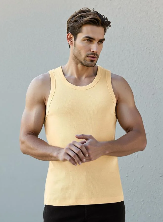 Splash FAV Ribbed Sleeveless Vest with Round Neck