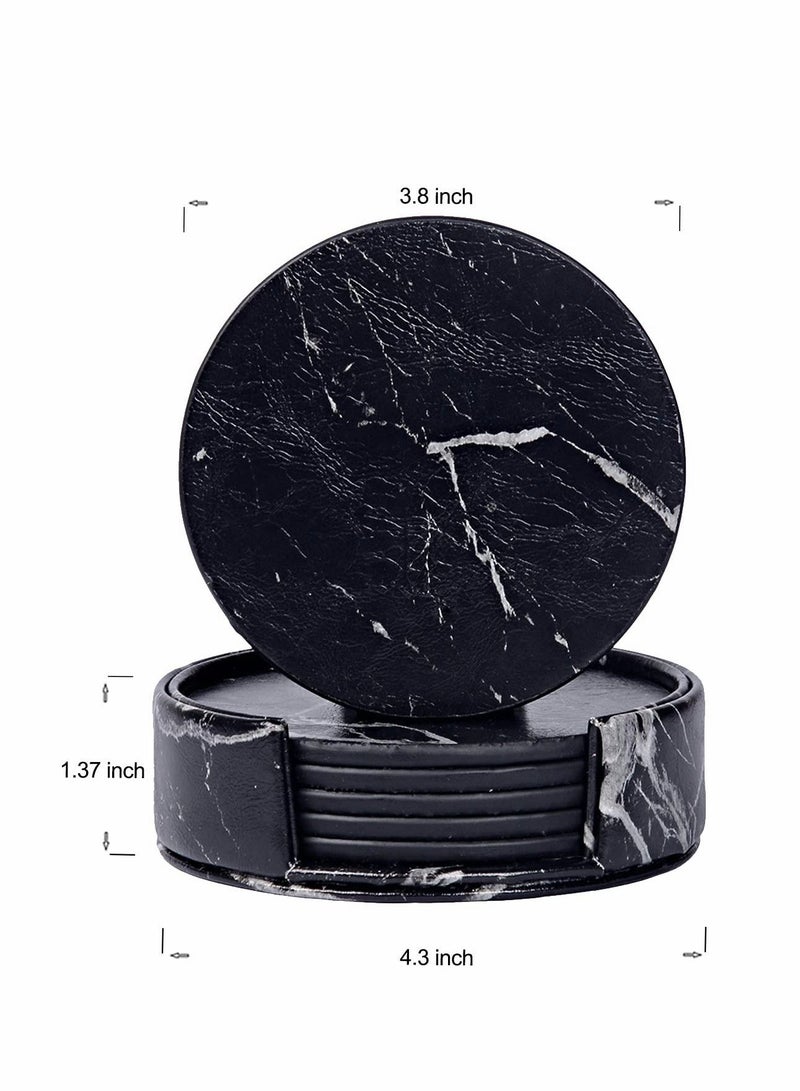 NIBEMINENT Marbling Drink Coasters 6 Pcs Leather Spill Protection for Table Desk,Durable Non Slip Coaster Perfect Common Size Glass Cafe Cup & Mug,4 Inches - Image 2
