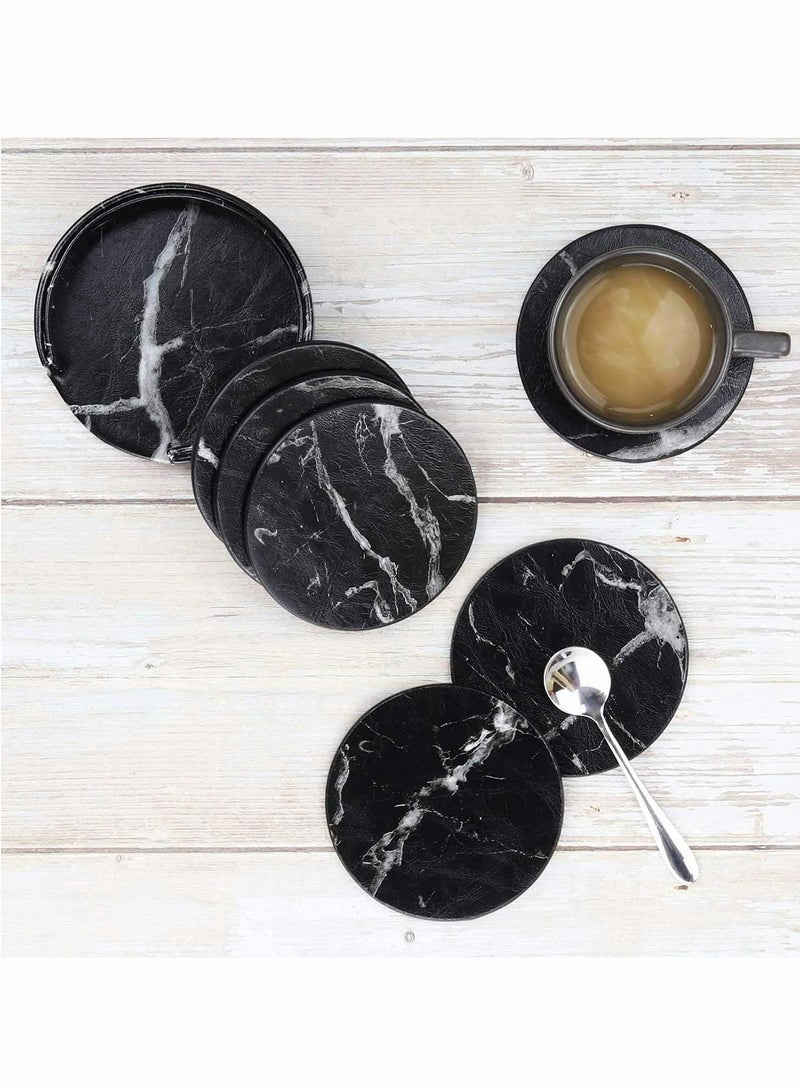 NIBEMINENT Marbling Drink Coasters 6 Pcs Leather Spill Protection for Table Desk,Durable Non Slip Coaster Perfect Common Size Glass Cafe Cup & Mug,4 Inches - Image 4