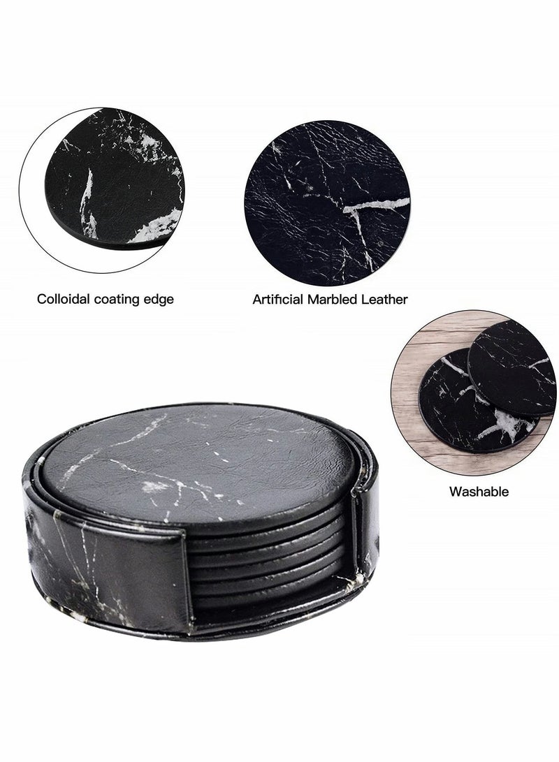 NIBEMINENT Marbling Drink Coasters 6 Pcs Leather Spill Protection for Table Desk,Durable Non Slip Coaster Perfect Common Size Glass Cafe Cup & Mug,4 Inches - Image 3