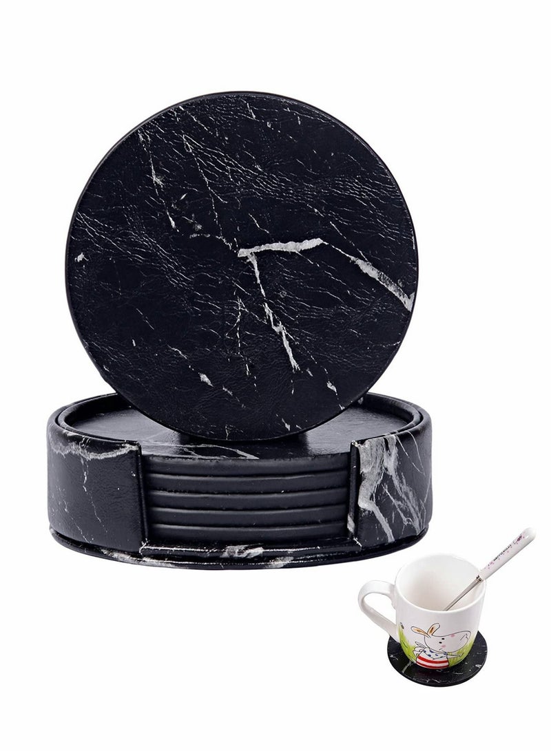 NIBEMINENT Marbling Drink Coasters 6 Pcs Leather Spill Protection for Table Desk,Durable Non Slip Coaster Perfect Common Size Glass Cafe Cup & Mug,4 Inches - Image 1