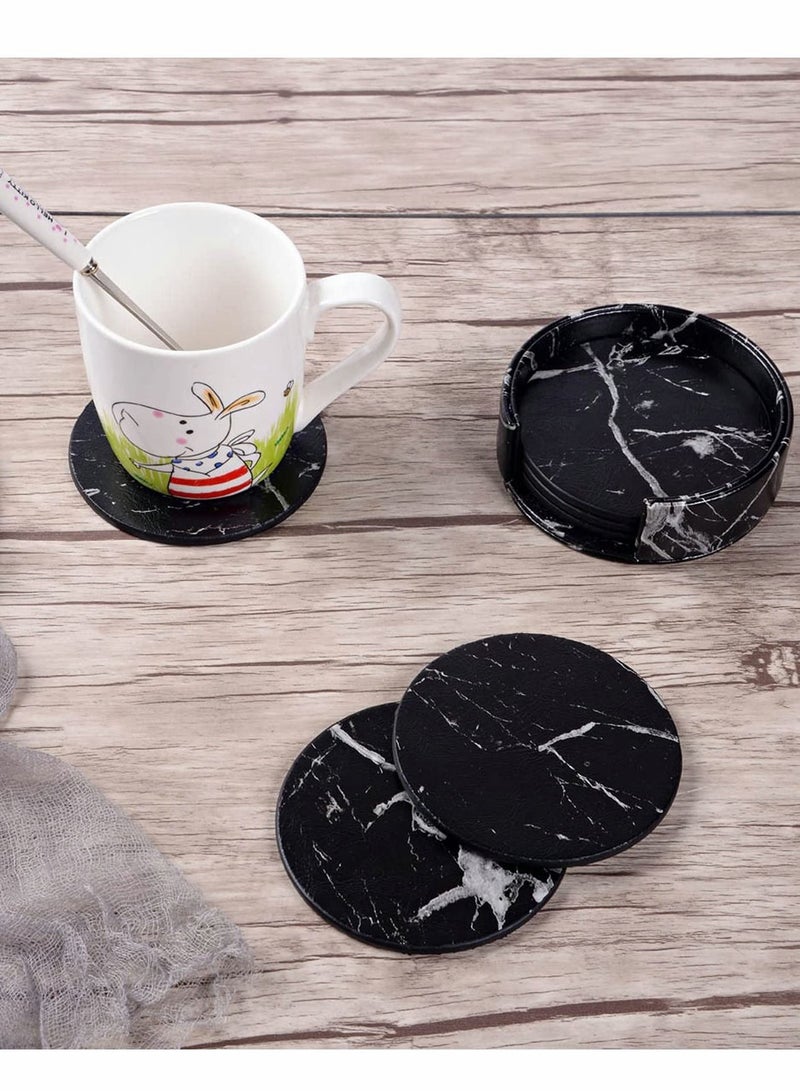 NIBEMINENT Marbling Drink Coasters 6 Pcs Leather Spill Protection for Table Desk,Durable Non Slip Coaster Perfect Common Size Glass Cafe Cup & Mug,4 Inches - Image 5
