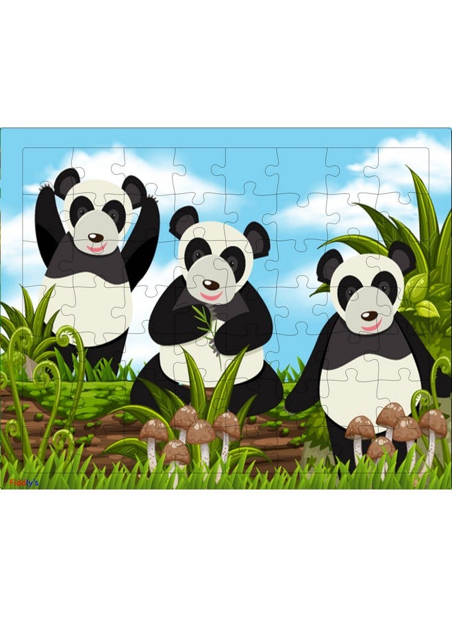 Fiddlys 54 Pcs Wood Jigsaw Puzzles for Kids & Children Age 6+ Animal World and Sea World (Panda) - Image 1
