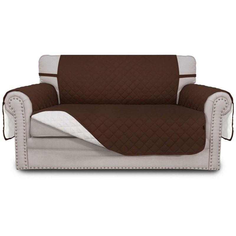 EasyGoing Reversible Loveseat Couch Cover for 2 Cushion Couch Sofa Cover for Dogs Water Resistant Furniture Protector with Foam Sticks Elastic Straps for Pet Loveseat CoffeeIvory