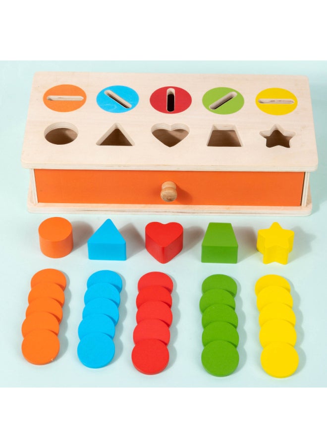 null - Montessori Classification Early Education Ten-grid Coin Box Baby Color Cognitive Shape Building Blocks Matching Teaching Aware Baby Toys-Color:Montessori Coin Box 0.92kg - Image 1