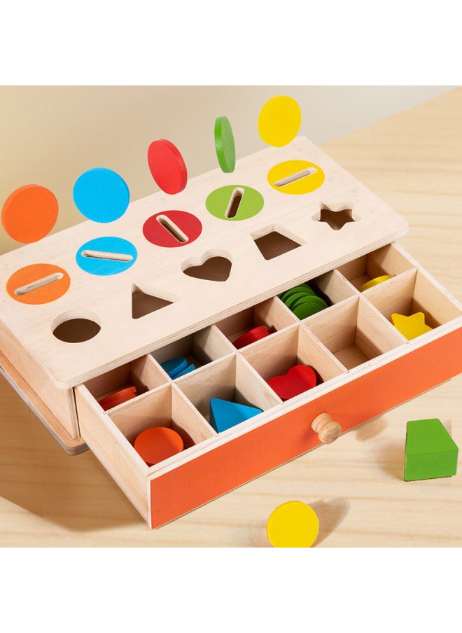 null - Montessori Classification Early Education Ten-grid Coin Box Baby Color Cognitive Shape Building Blocks Matching Teaching Aware Baby Toys-Color:Montessori Coin Box 0.92kg - Image 1