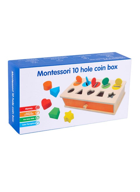 Montessori Classification Early Education Ten-grid Coin Box Baby Color Cognitive Shape Building Blocks Matching Teaching Aware Baby Toys-Color:Montessori Coin Box 0.92kg