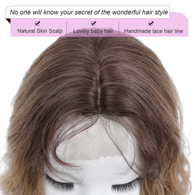 Molefi Hair Topper 26inch Curly Hair Topper with Bangs Synthetic Wiglets Hairpieces for Thinning Hair Ombre Light Brown to Blonde - Image 4