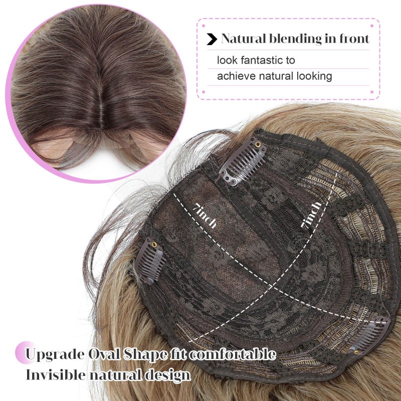 Molefi Hair Topper 26inch Curly Hair Topper with Bangs Synthetic Wiglets Hairpieces for Thinning Hair Ombre Light Brown to Blonde - Image 3