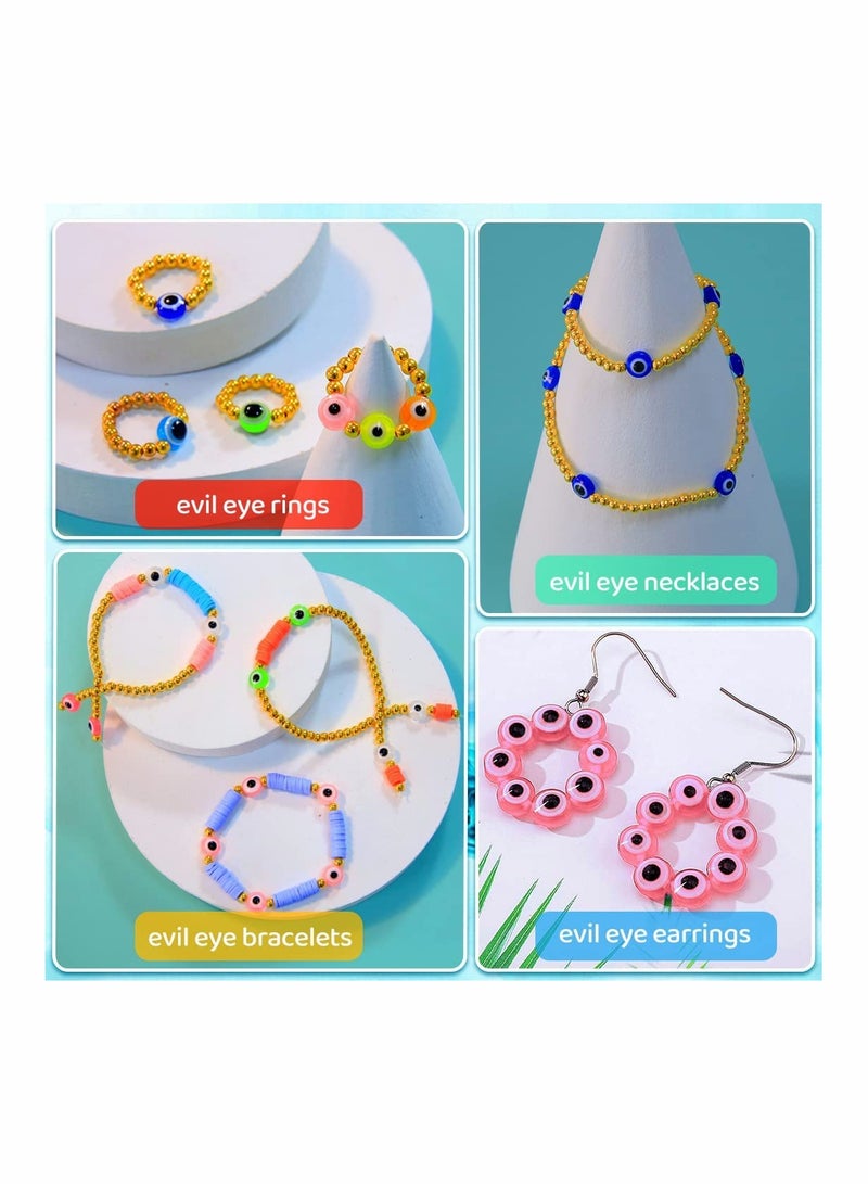Excefore Evil Eye Beads, Round Evil Eye Handmade Resin Beads, Charms Round Evil Eye Spacer Beads Handmade Beads for DIY Jewelry Bracelet Earring Necklace Craft Making, mixed color, 200 pcs - Image 5
