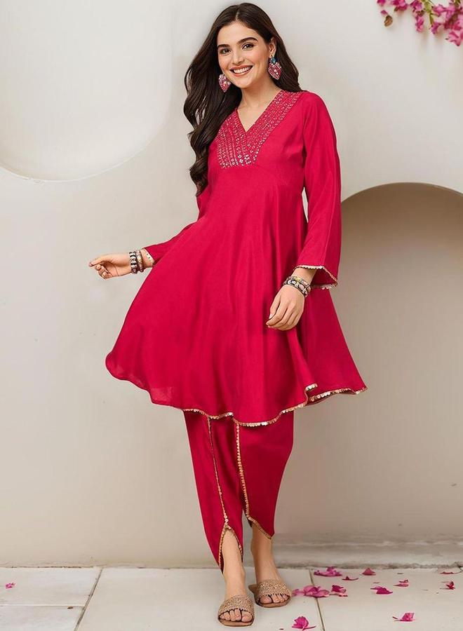 Ishin Pink Cotton Kurta and Pants Set - Image 3