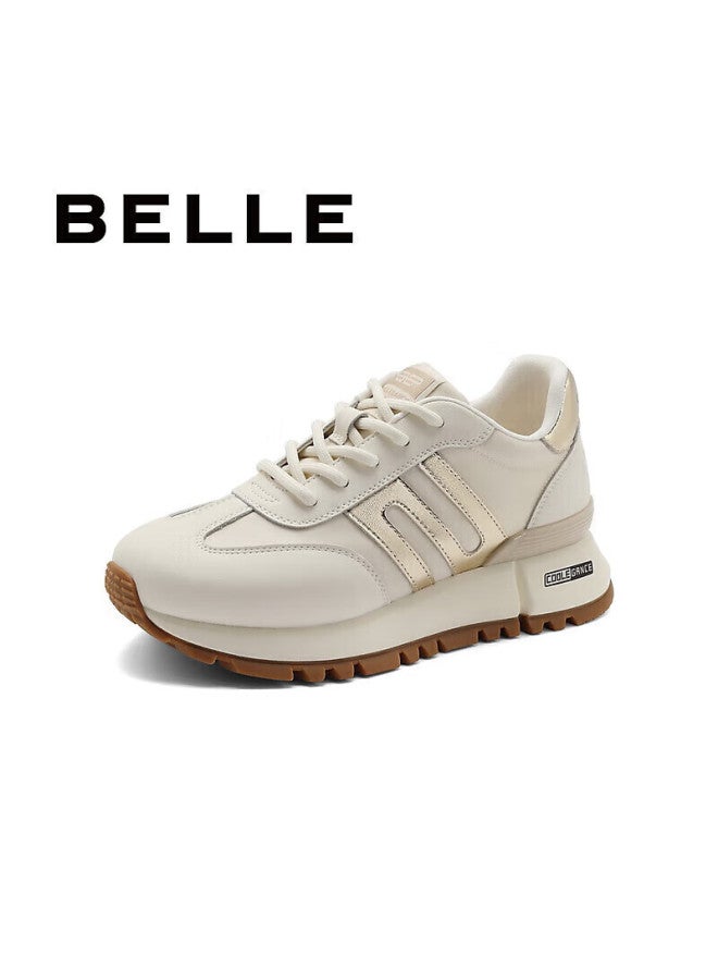 Belle Zhou Yutong Same Style Xiaojingan New Retro Women's Mall Casual Shoes A8d1dcm5, Beige/gold, Size 37 - Image 1