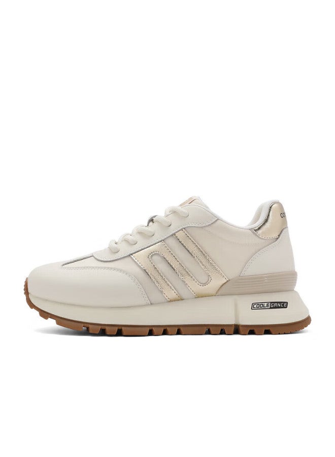 Belle Zhou Yutong Same Style Xiaojingan New Retro Women's Mall Casual Shoes A8d1dcm5, Beige/gold, Size 37 - Image 3