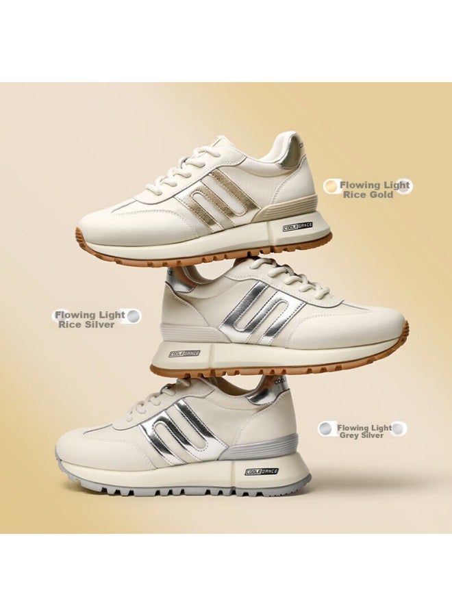 Belle Zhou Yutong Same Style Xiaojingan New Retro Women's Mall Casual Shoes A8d1dcm5, Beige/gold, Size 37 - Image 2