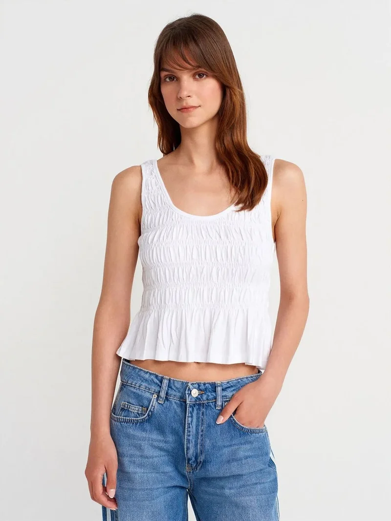 ديلفين DILVIN Textured Cotton-modal Crop Cami Blouse